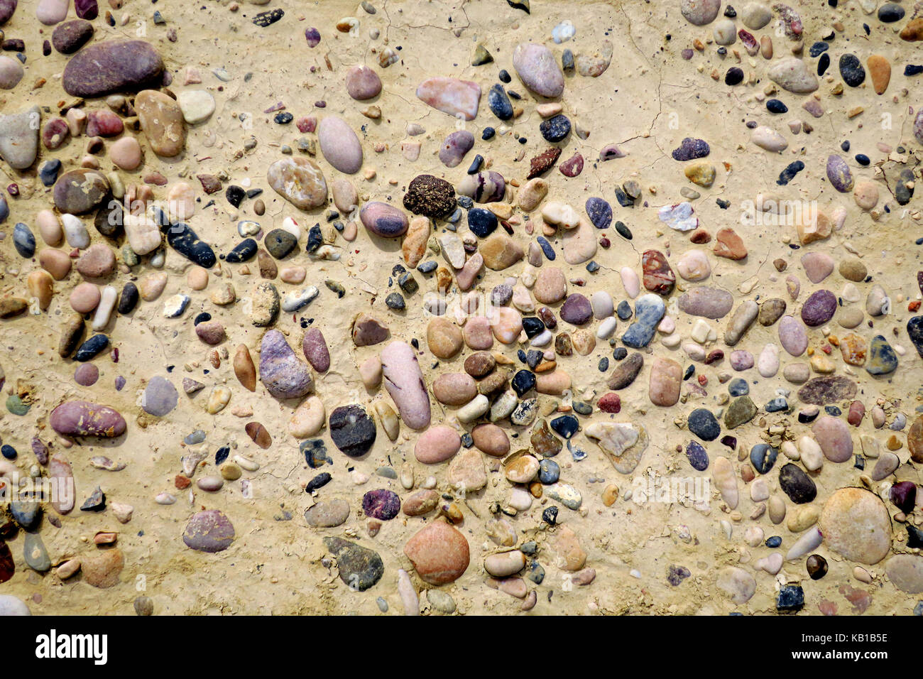 Stones embedded in dry ground like cobblestones. Stock Photo