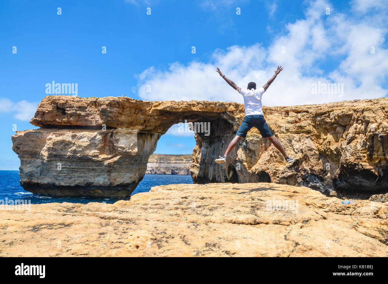 One last hurrah for the Azure Window, which collapsed in March 2017. Gozo, Malta. Stock Photo