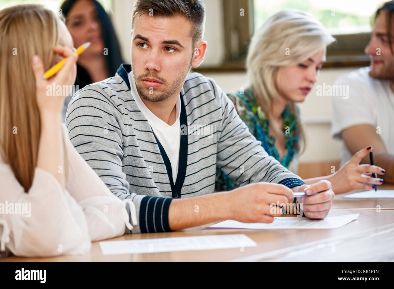 Young College Students Talking During Class Stock Photo Alamy Young College Students Talking During Class Stock Photo Alamy