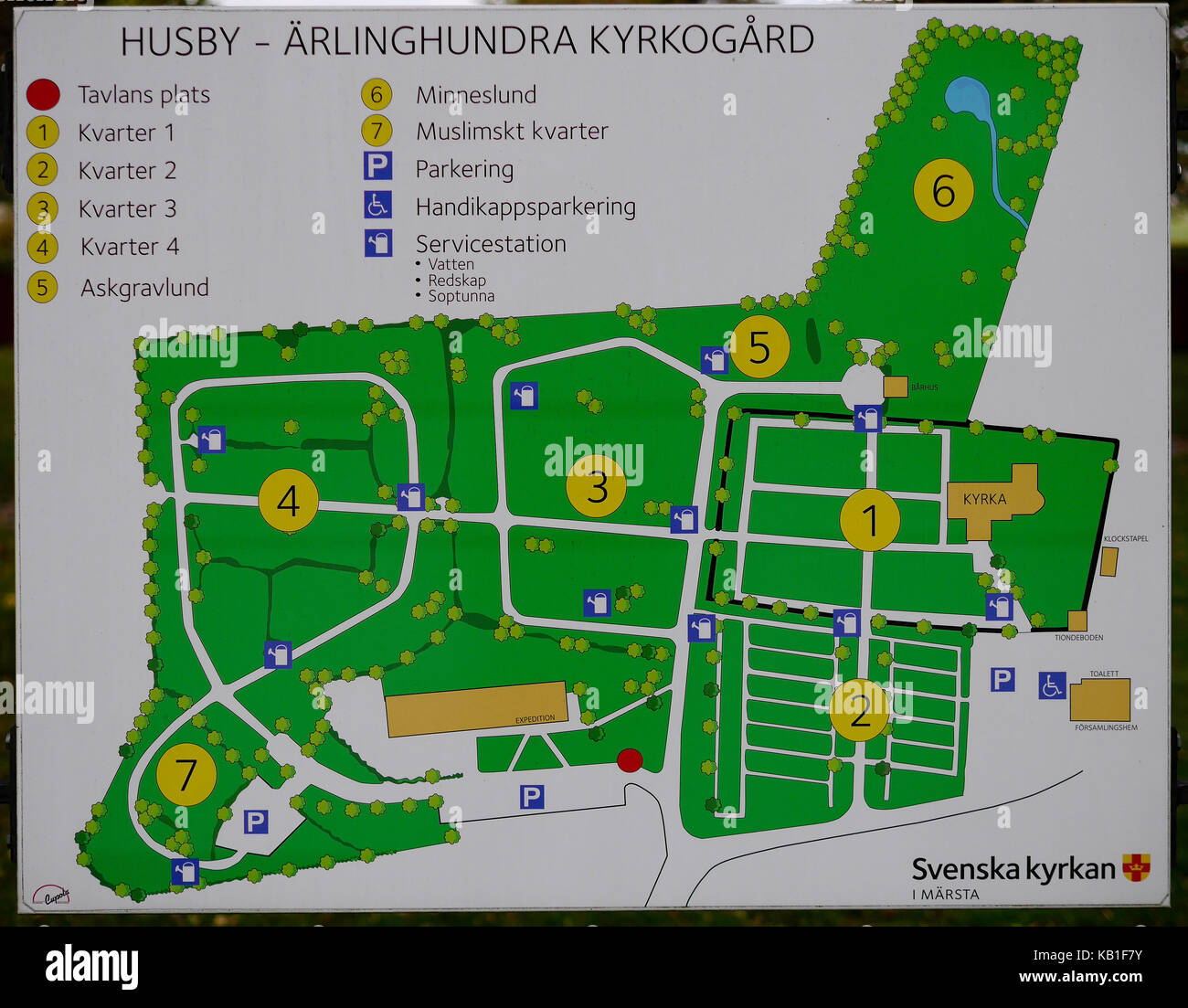 Map of Husby-Ärlinghundra grave yard, outside of Märsta, Sigtuna, North of Stockholm in Uppland, Sweden, Europe. Stock Photo