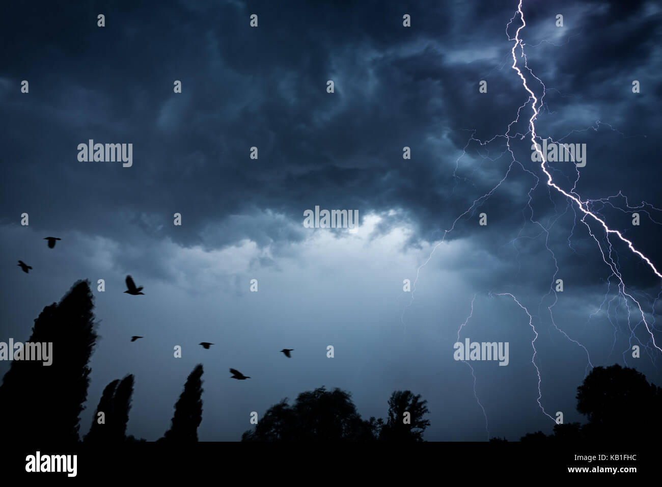 lightning bolt on dramatic night sky Stock Photo - Alamy