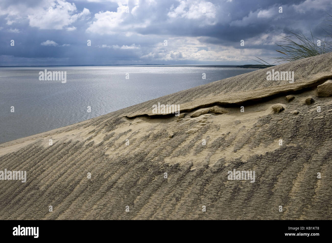Lithuania, Nida, coast, Sand dunes with grass, sky, clouds, Stock Photo