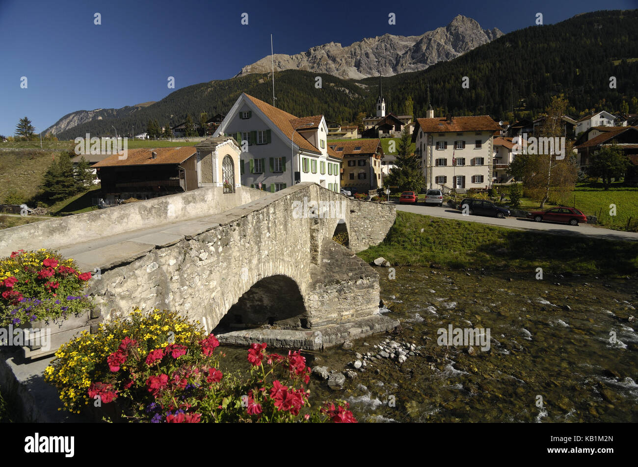 Bridge in Svognin, Canton of Grisons, Switzerland, Stock Photo