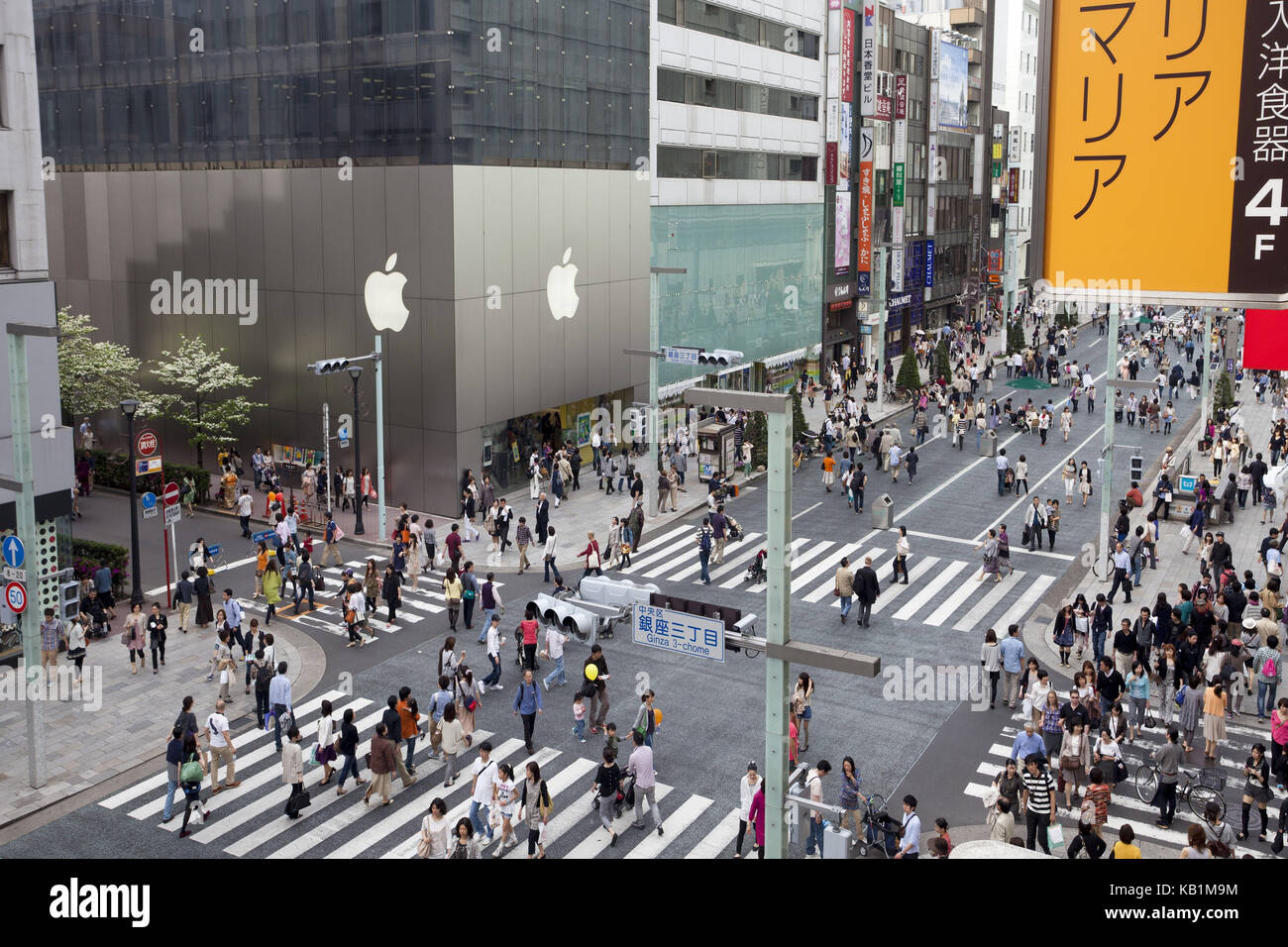 Japan, Tokyo, Ginza area, Chuo Avenue, pedestrian, shops, Apple net curtain, Stock Photo