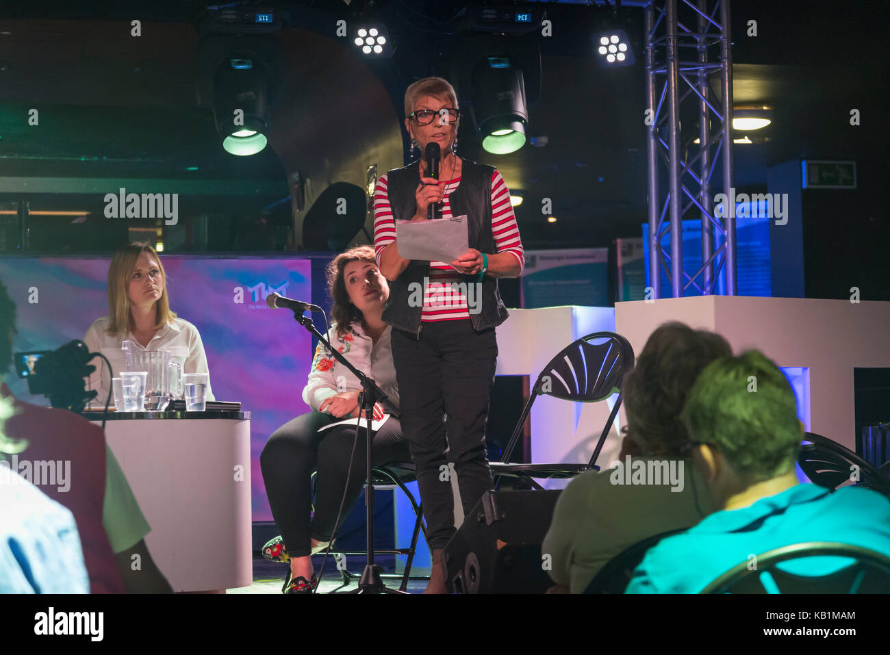 Spokeswoman for The English Collective of Prostitutes talks at a fringe event in Brighton organised by Momentum, Brighton, England, UK Stock Photo