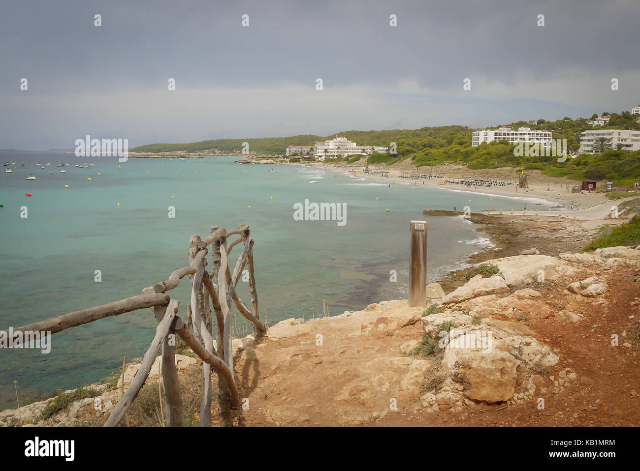 Overlooking beach of Santo Tomas in Menorca Stock Photo