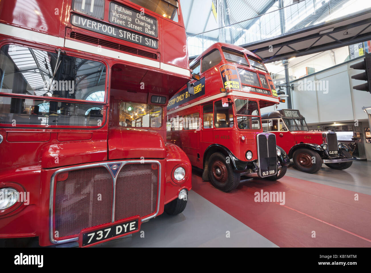 England, London, Covent guards, London transport museum, double-decker buses, Stock Photo