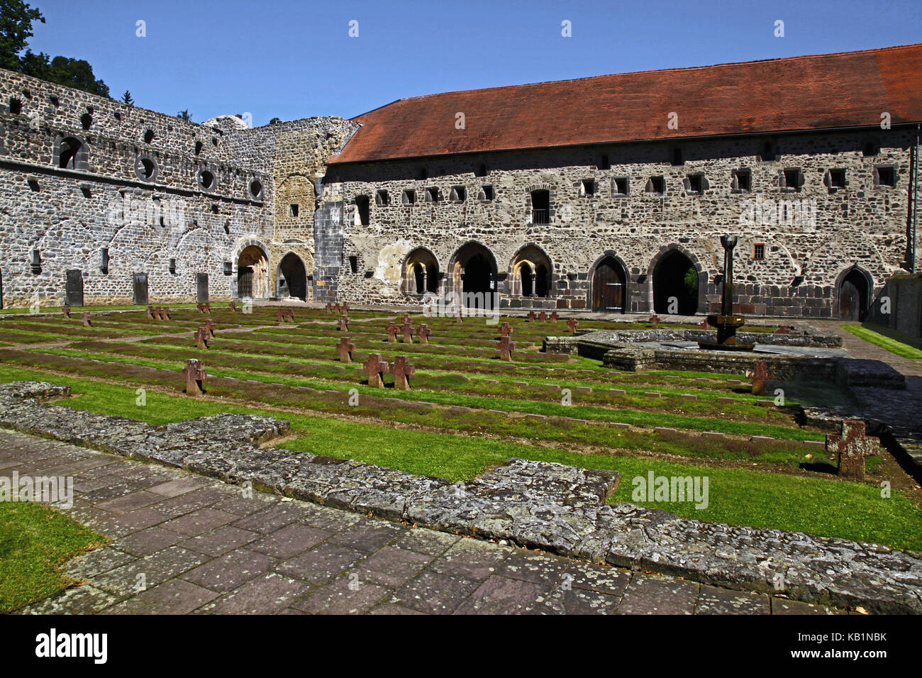 Germany, Hessia, Arnsberg near Lich, upper Hessians, Wetteraukreis, former Benedictine abbey, monastery, court, today war tomb site, Stock Photo