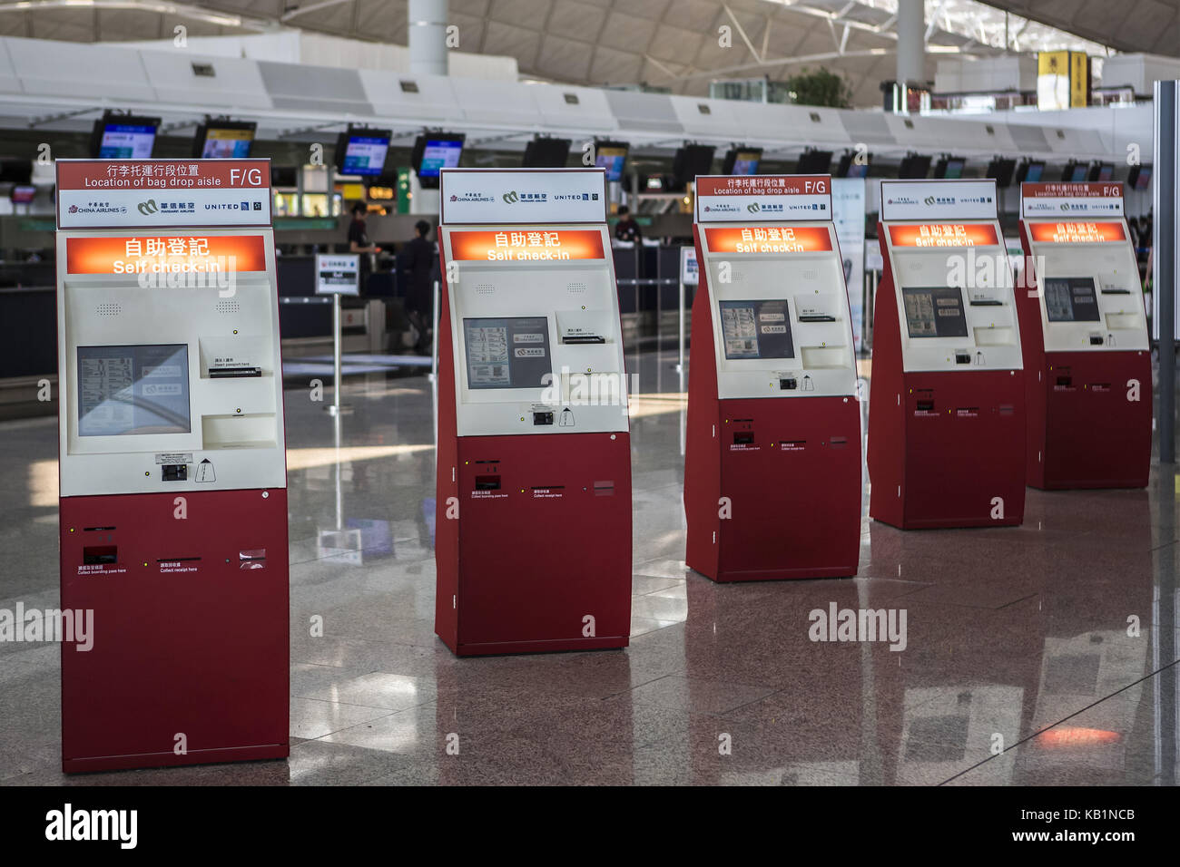 Check in machines at the airport, Hong Kong, Stock Photo