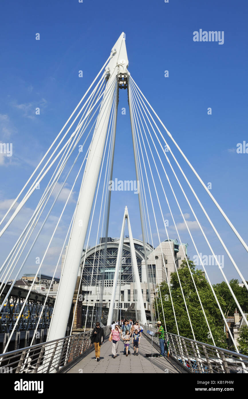 England, London, Thames rampart, Hungerford Bridge, Stock Photo