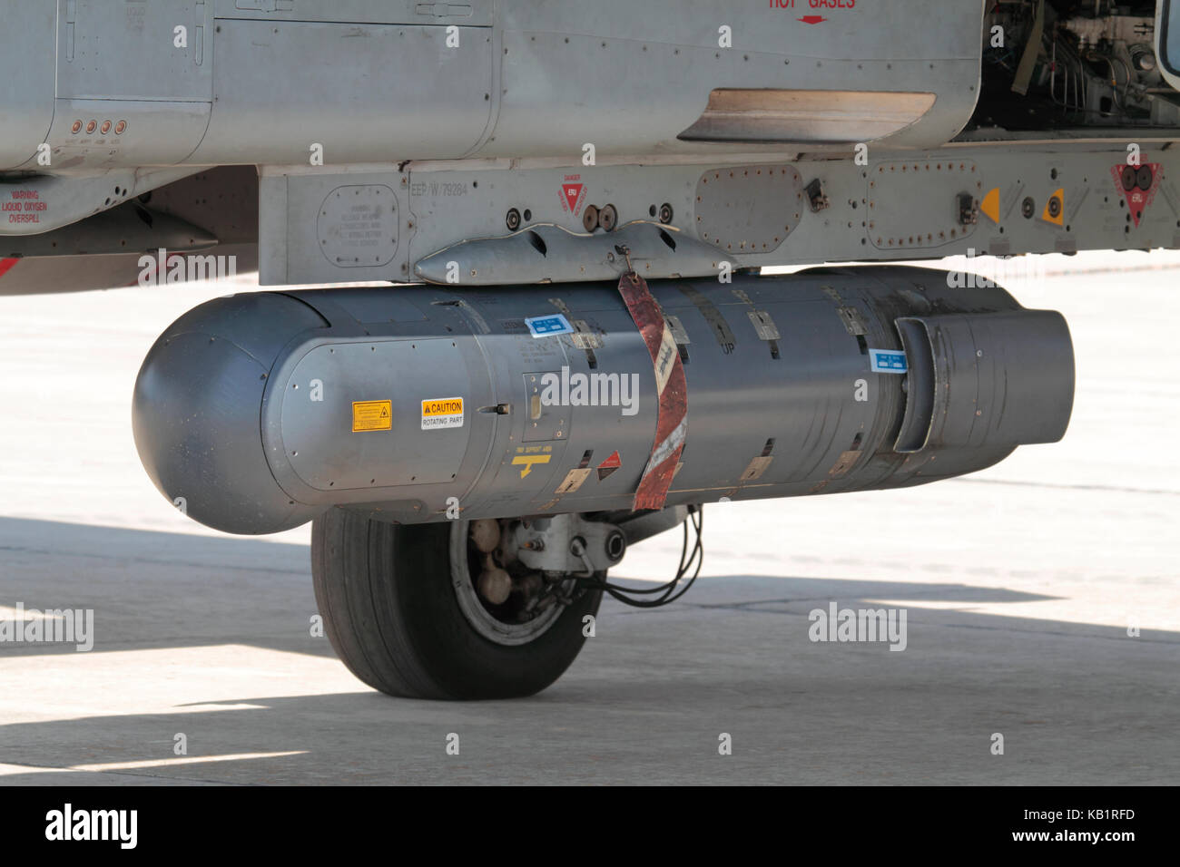 Advanced military technology. Litening III targeting pod mounted beneath a Tornado strike aircraft Stock Photo