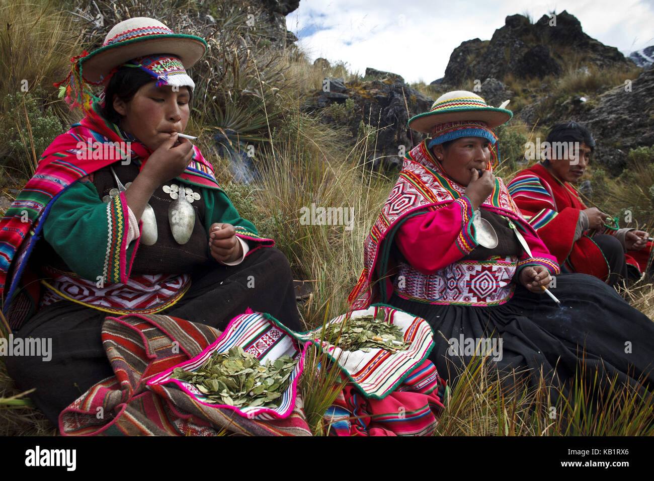 Bolivia, Cordillera Apolobamba, Kallawaya, ceremony, healer, traditional costume, Stock Photo