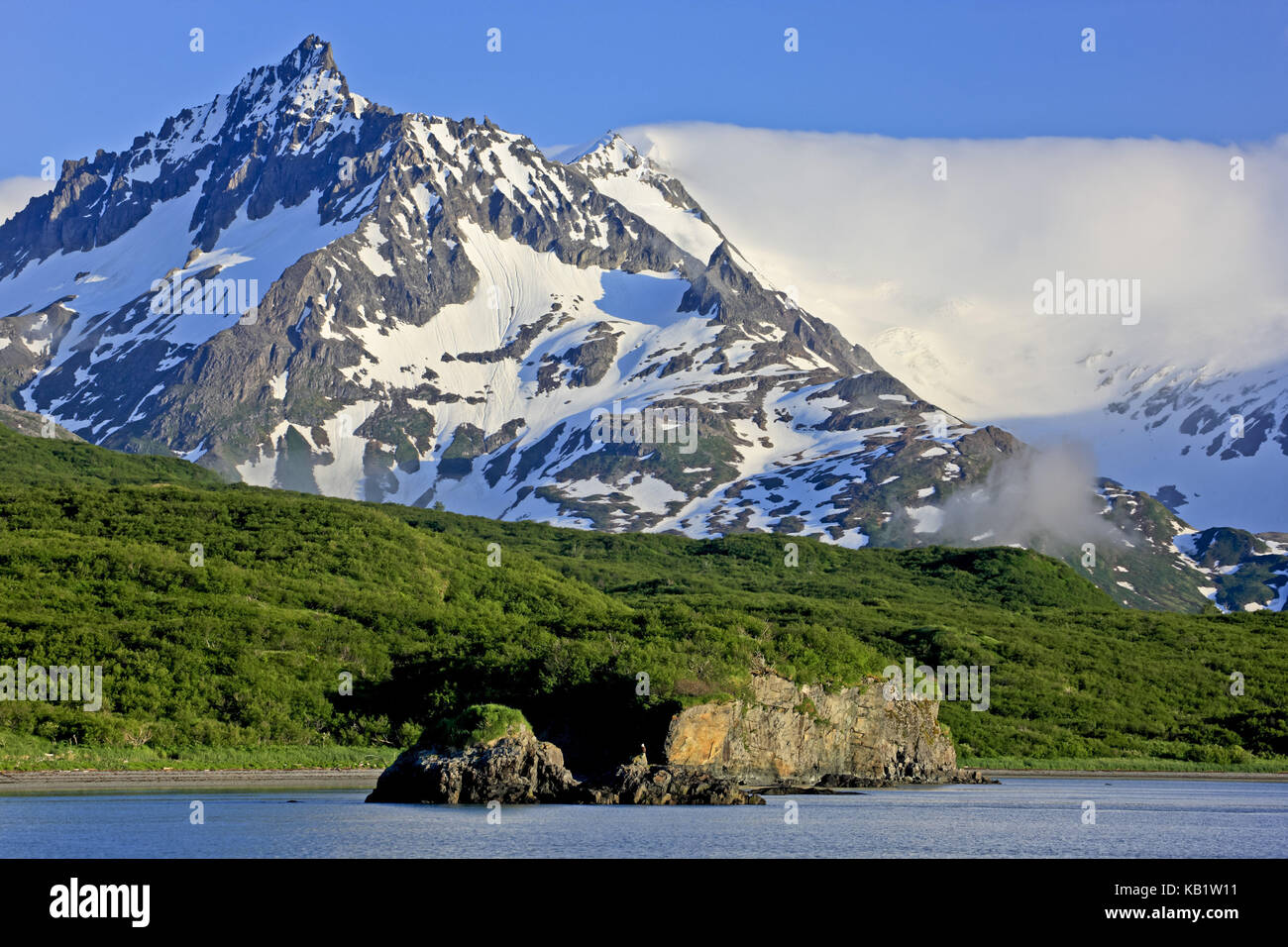 North America, the USA, Alaska, Katmai national park, Kukak Bay, mountain landscape, Coast Mountains, coastal mountains, fjord, Stock Photo