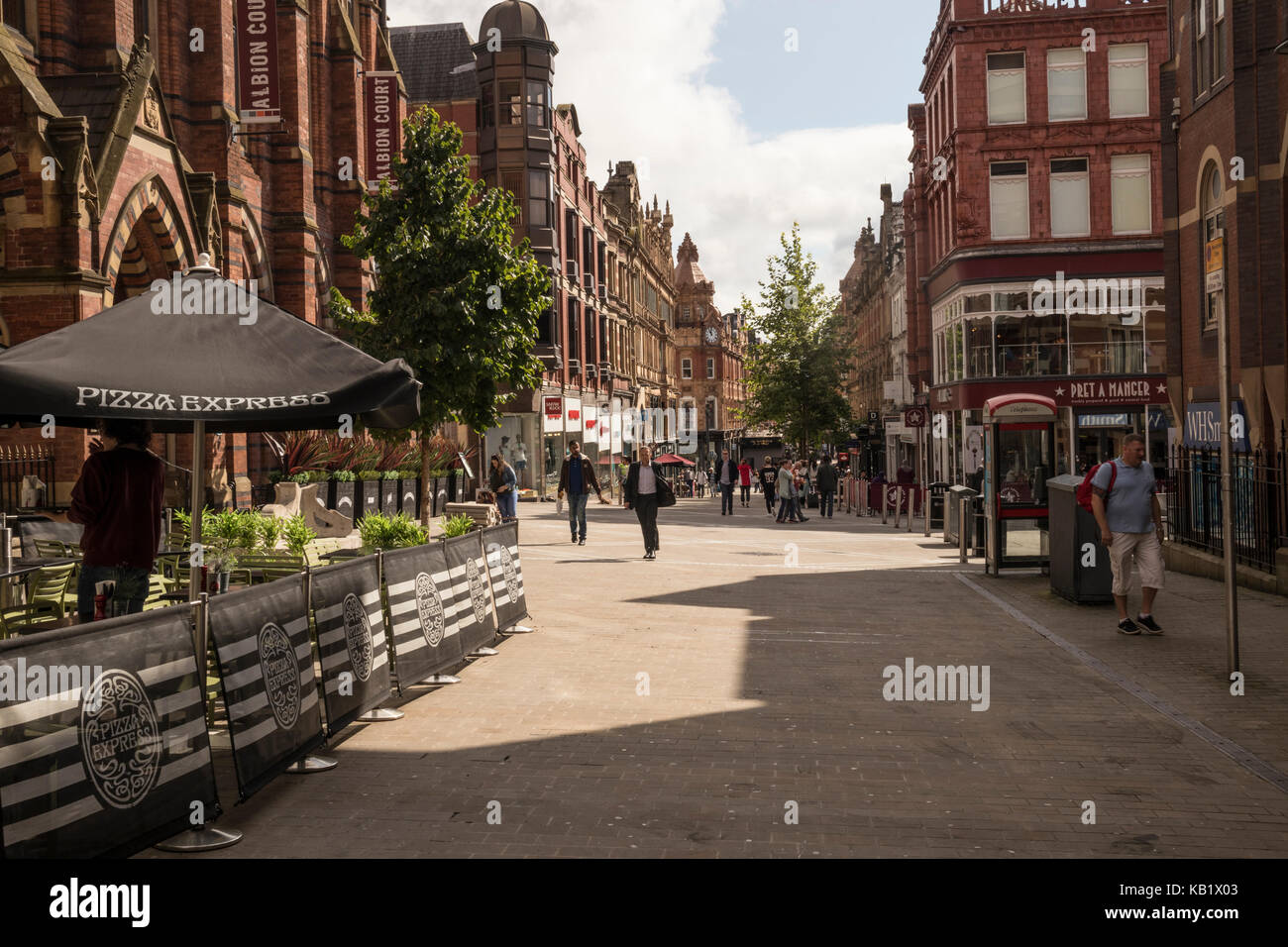 Albion Place in Leeds, Yorkshire. The retail area. A pedestrian only paved street. Stock Photo