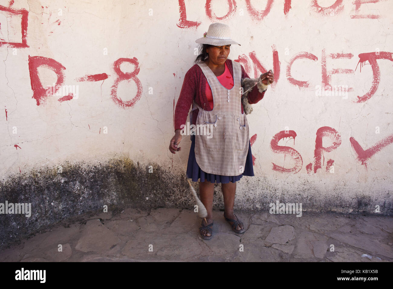 Bolivia, Potolo, Fairly Trade, textiles, woman, wool, spinning, Stock Photo