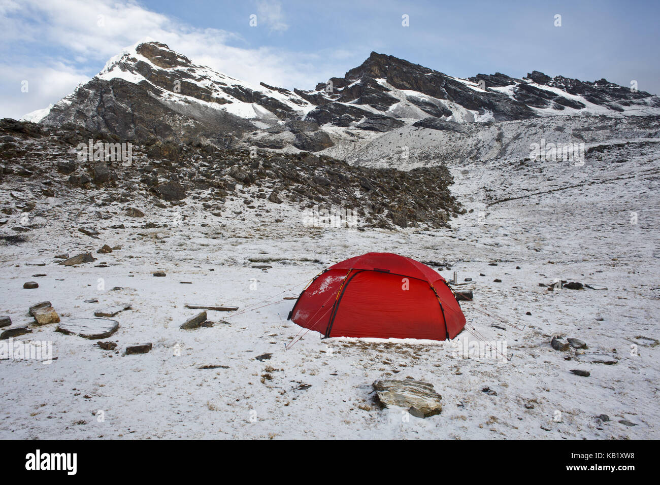 Bolivia, Cordillera Apolobamba, tent, snow, Stock Photo