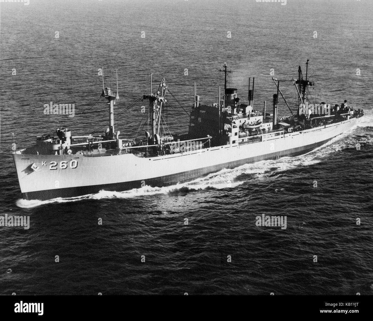 Antique c1950 photograph, USS Betelgeuse. USS Betelgeuse (AK-260) was the last of the cargo ships in service in the United States Navy. SOURCE: ORIGINAL PHOTOGRAPH. Stock Photo