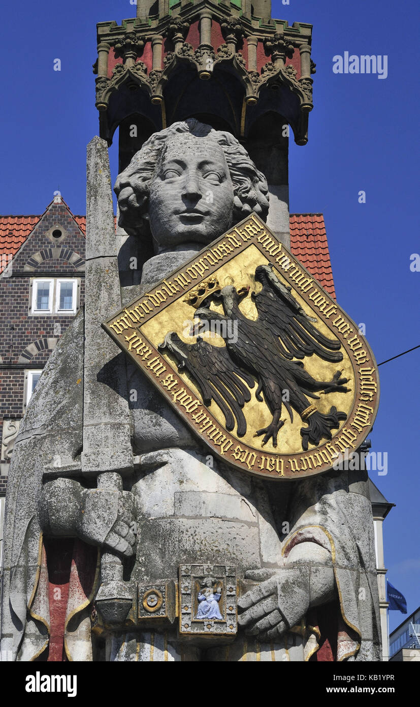 Germany, free Hanseatic town Bremen, Rolandsstatue, established in 1404, Stock Photo