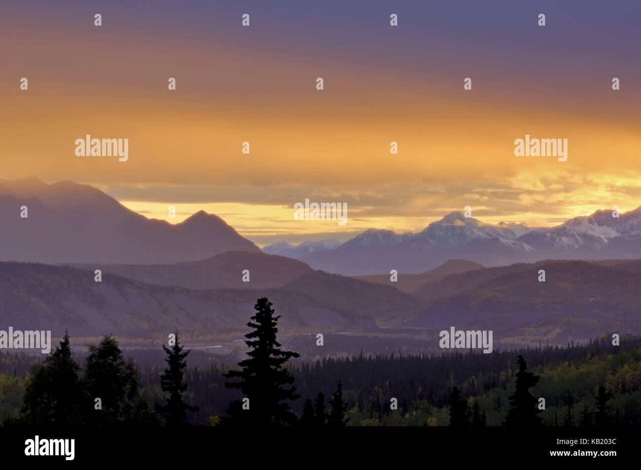 North America, the USA, Alaska, the central south, Matanuska Valley, afterglow, Matanuska Valley, Stock Photo
