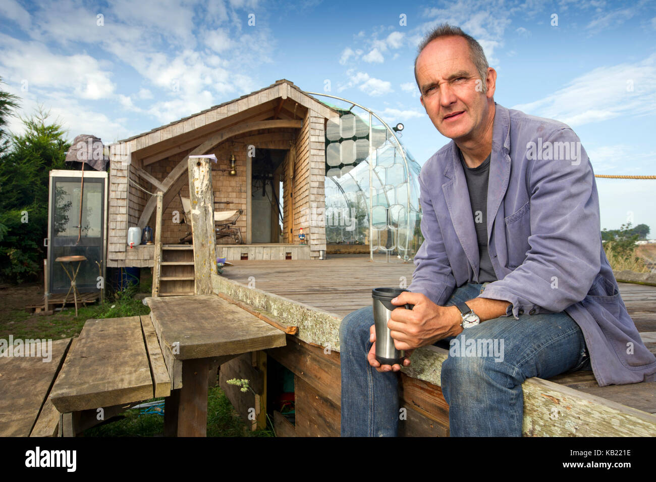 Kevin McCloud with his shed in Watchet, Somerset Stock Photo - Alamy