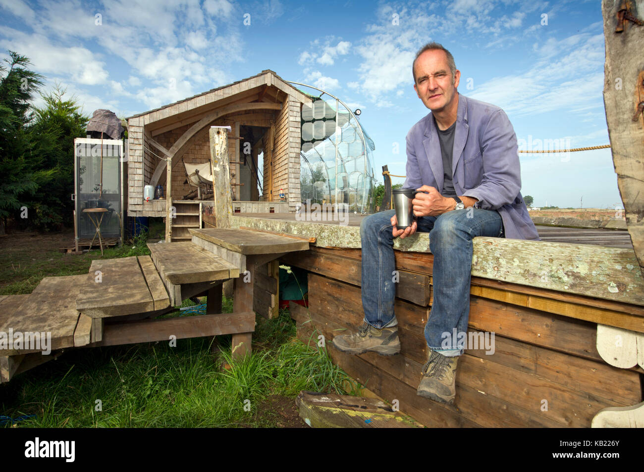 Kevin Mccloud With His Shed In Watchet Somerset Stock Photo