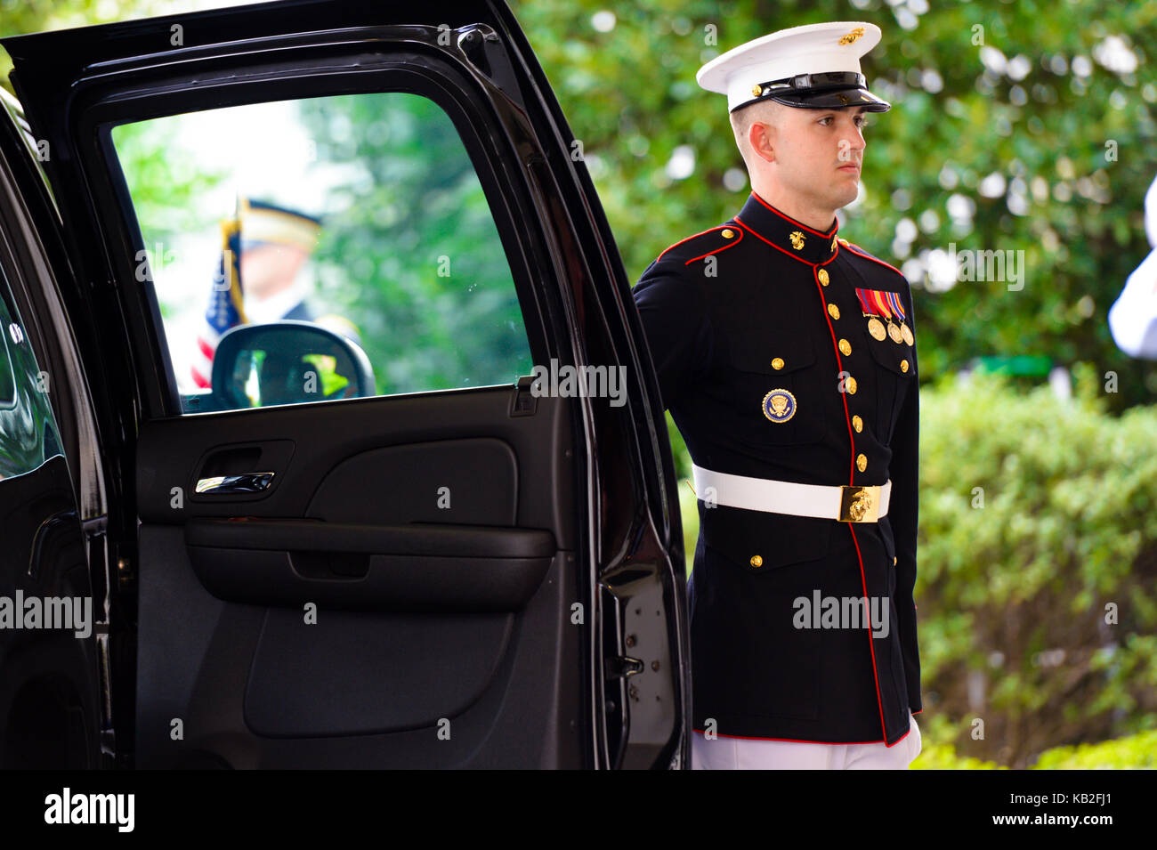 An Armed Forces Full Honor Cordon is held in honor of the Prime Minister of Spain, Mariano Rajoy, at the White House, Washington D.C., Sept. 26, 2017. Stock Photo