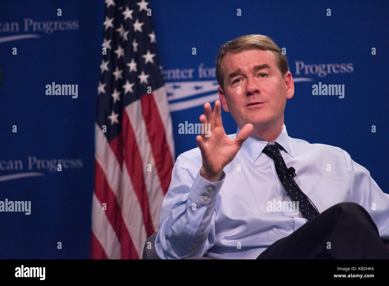 Sen. Michael Bennet (D-CO) speaks at the Center for American Progress in Washington, DC. USA Stock Photo