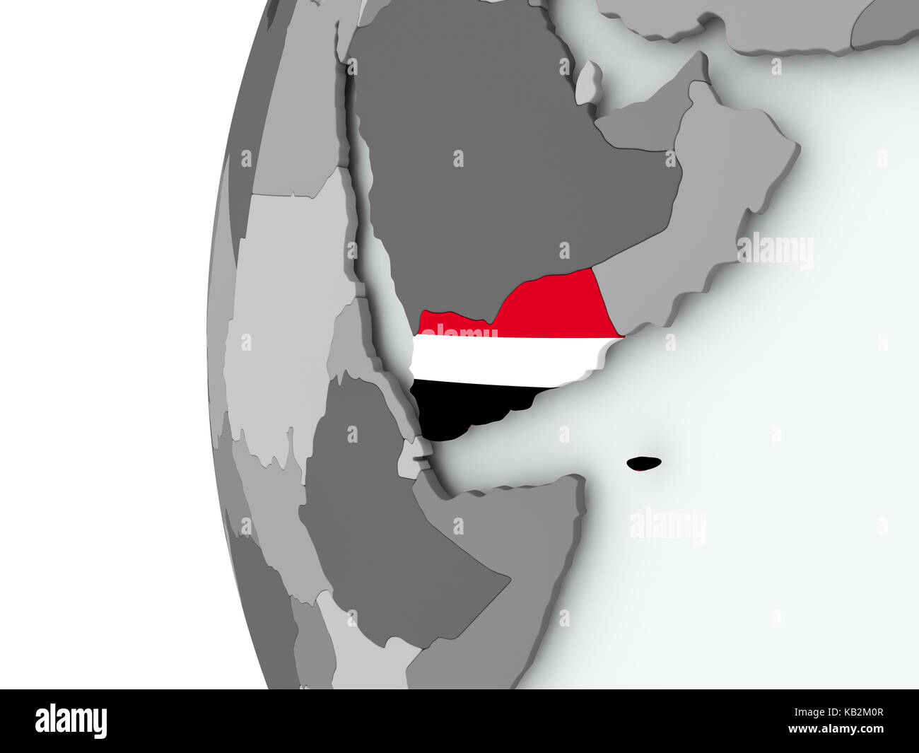 Illustration of Yemen on political globe with embedded flag. 3D ...