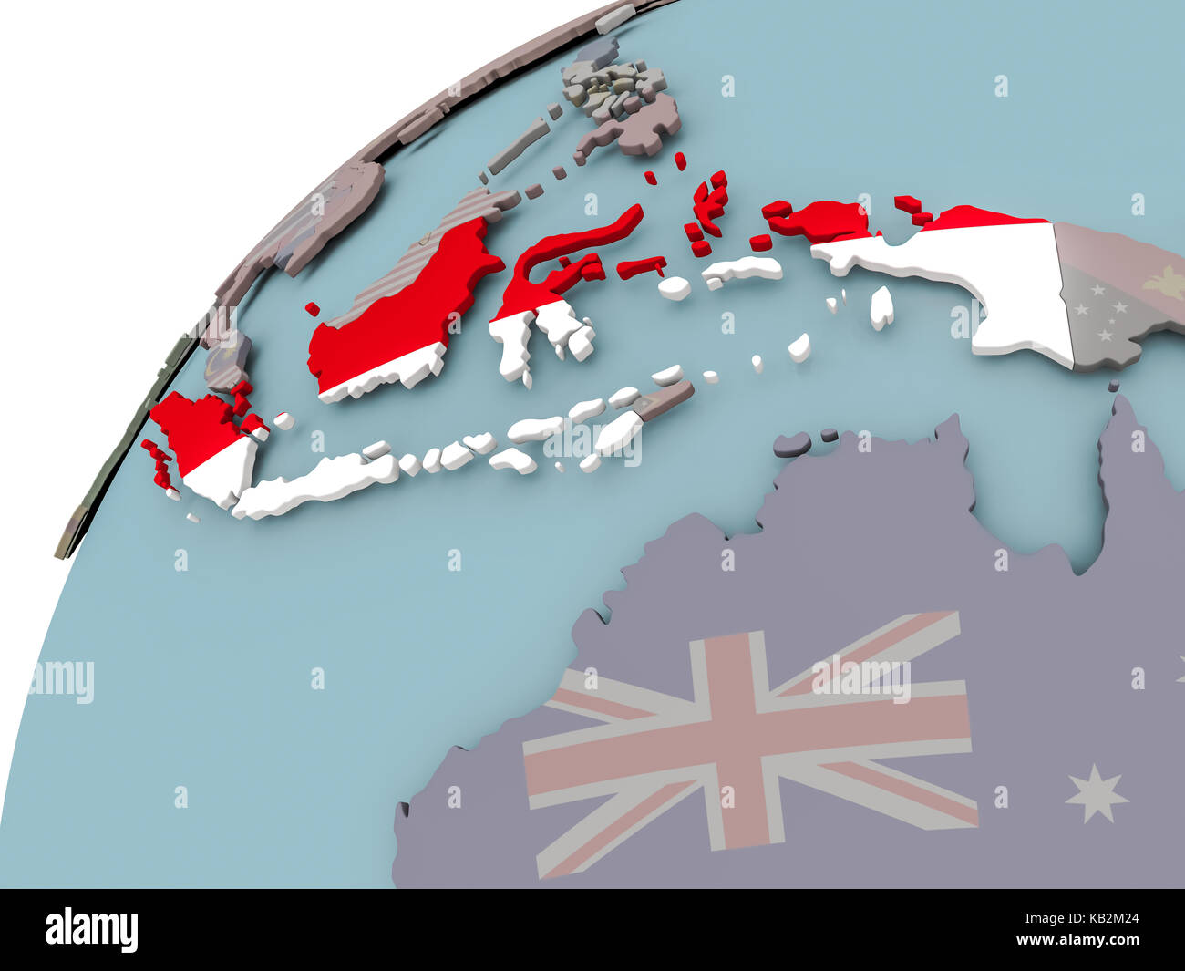 Indonesia on political globe with embedded flags. 3D illustration. Stock Photo