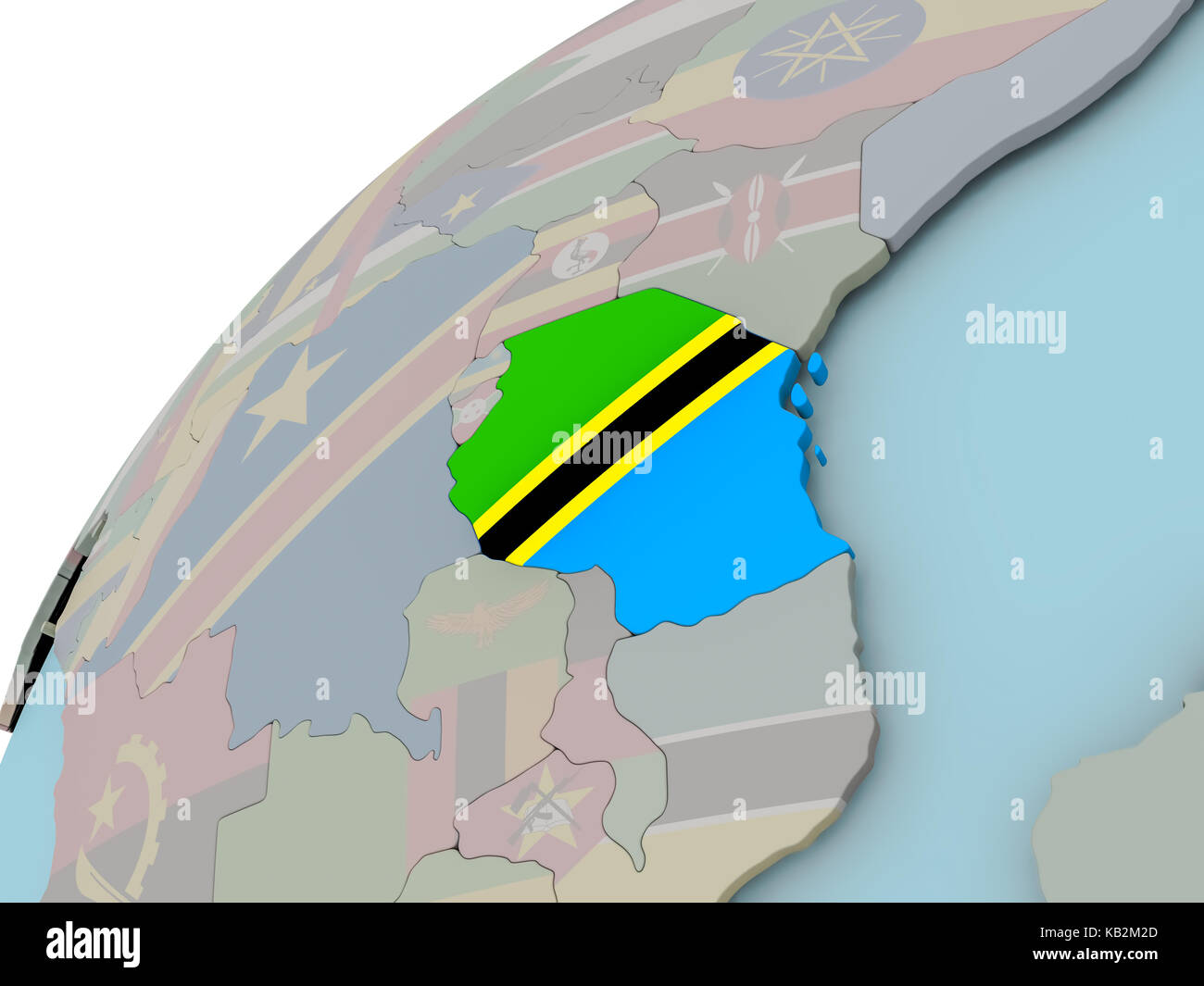 Tanzania on political globe with embedded flags. 3D illustration Stock ...
