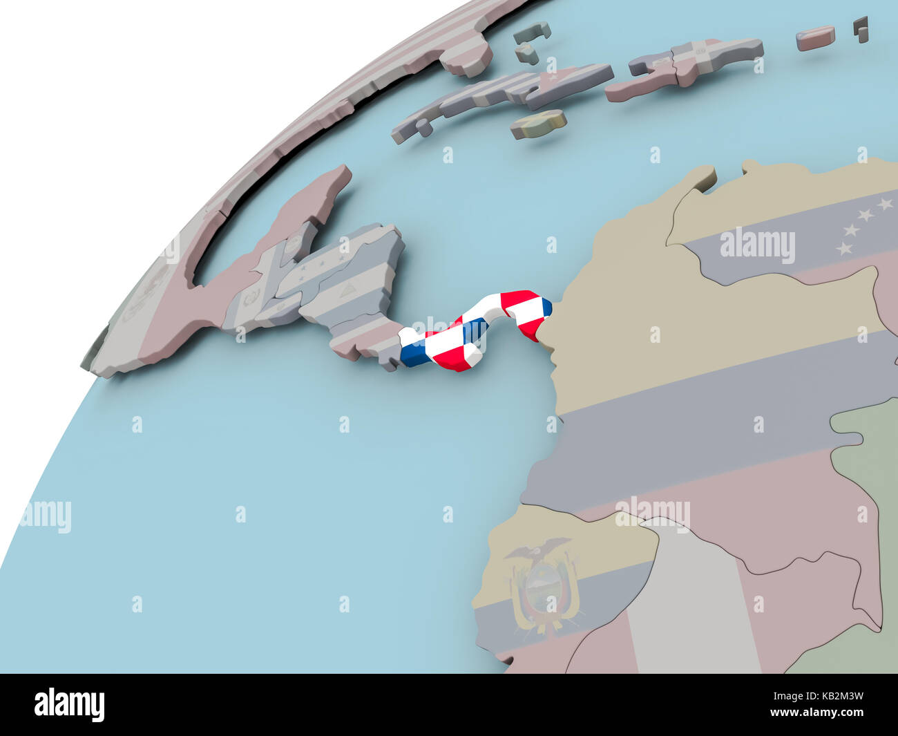 Panama on political globe with embedded flags. 3D illustration Stock ...