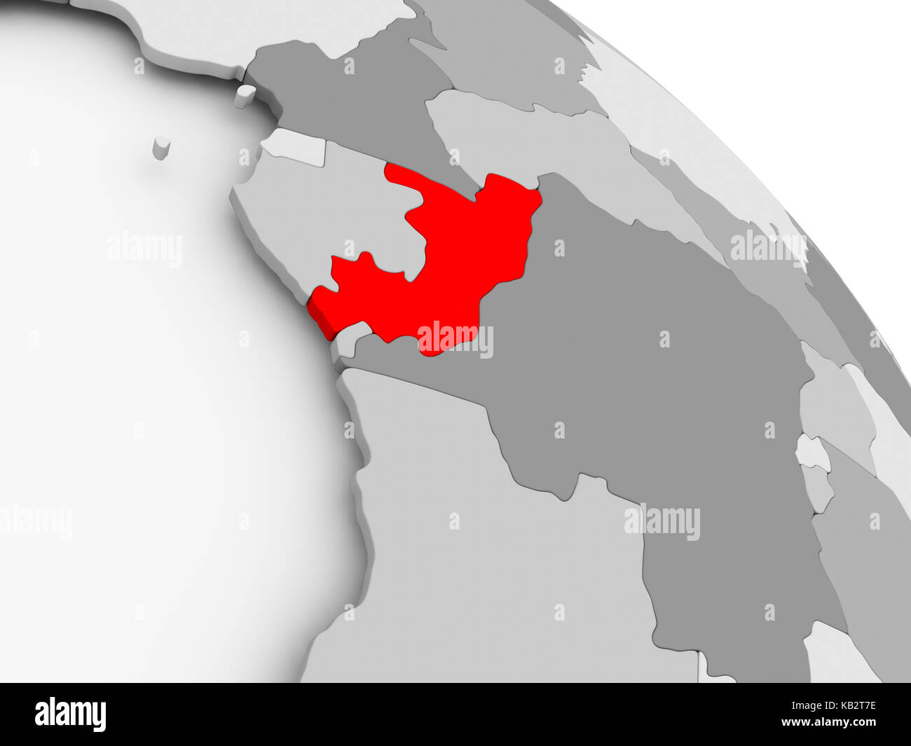 3D render of Congo in red on grey political globe. 3D illustration ...