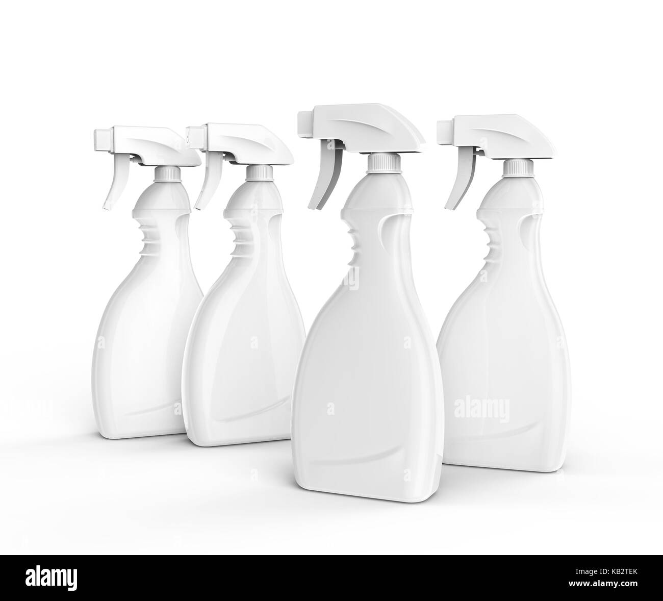 Glass cleaner mockup, blank white spray bottle set in 3d rendering