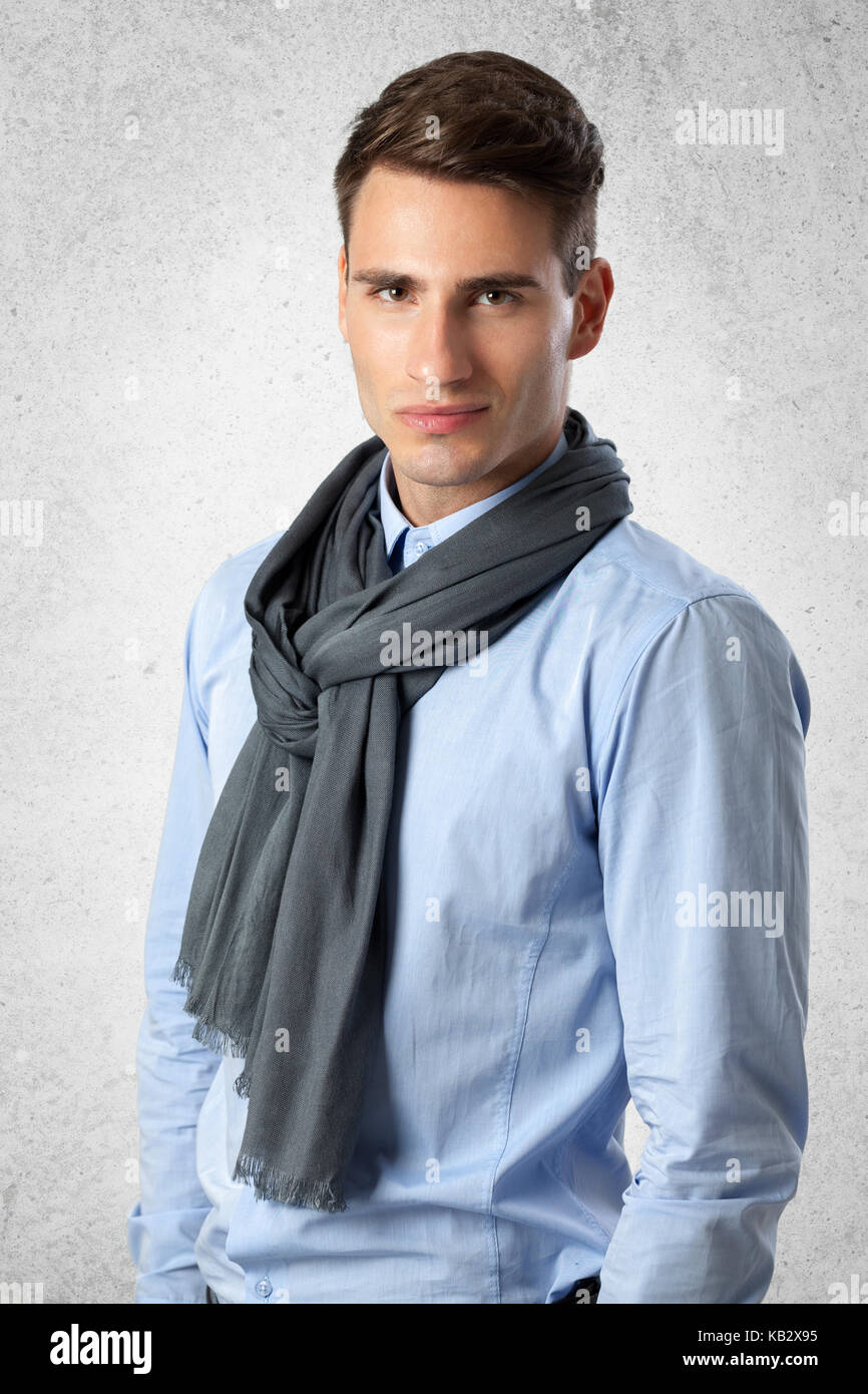 Fashion man wearing modern scarf Stock Photo