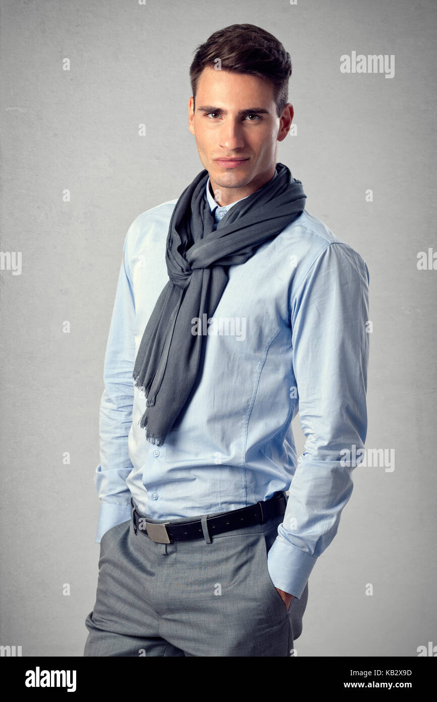 Elegant young handsome man, studio fashion portrait. Stock Photo