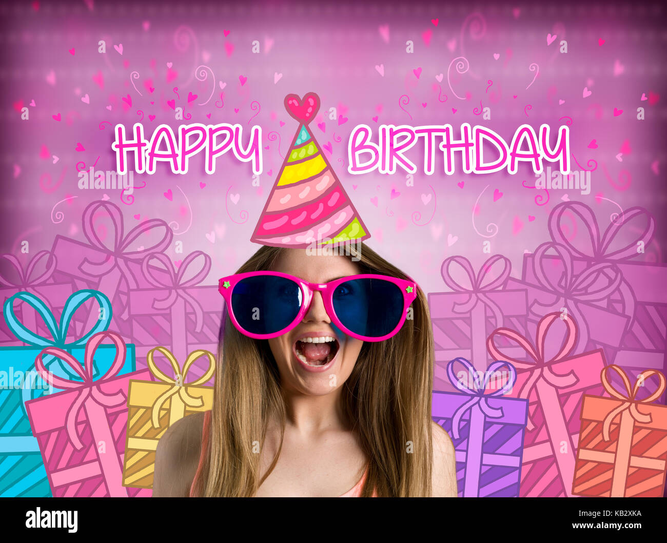 Funny Girl With Party Hat Concept Happy Birthday Stock Photo
