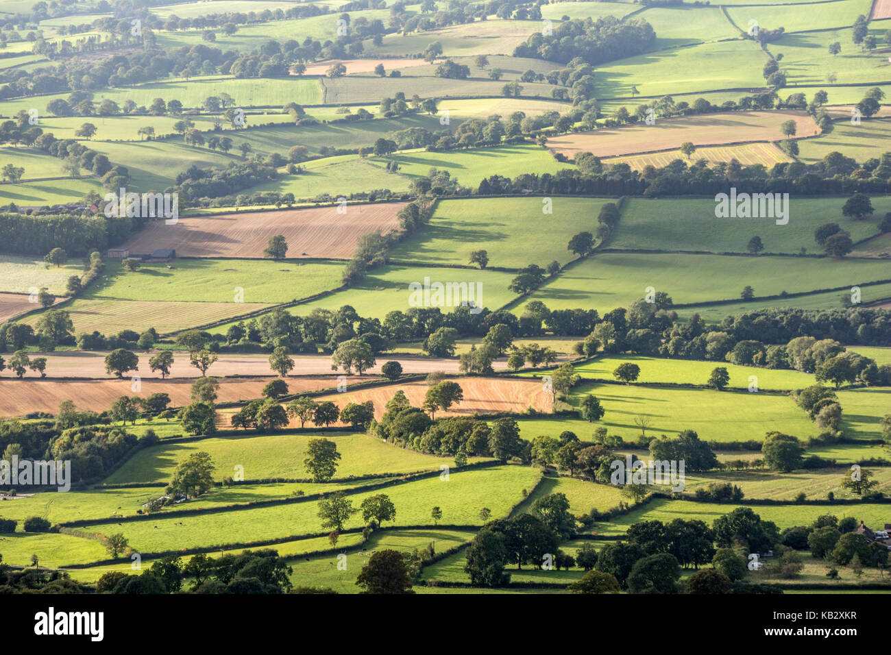 Shropshire countryside from the Clee Hills, Shropshire, England, UK Stock Photo