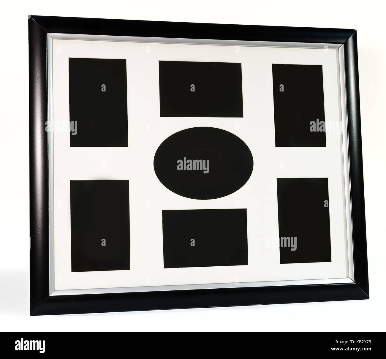 Black decorative photo frame. Multi frame set with empty space Stock