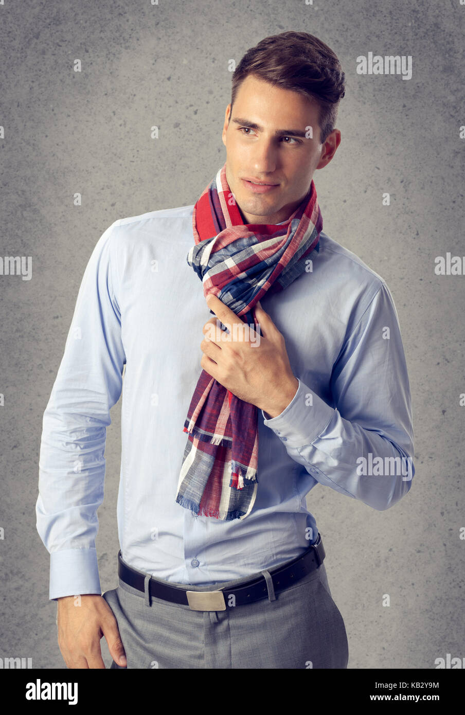 young handsome model in fashion stylish clothing Stock Photo