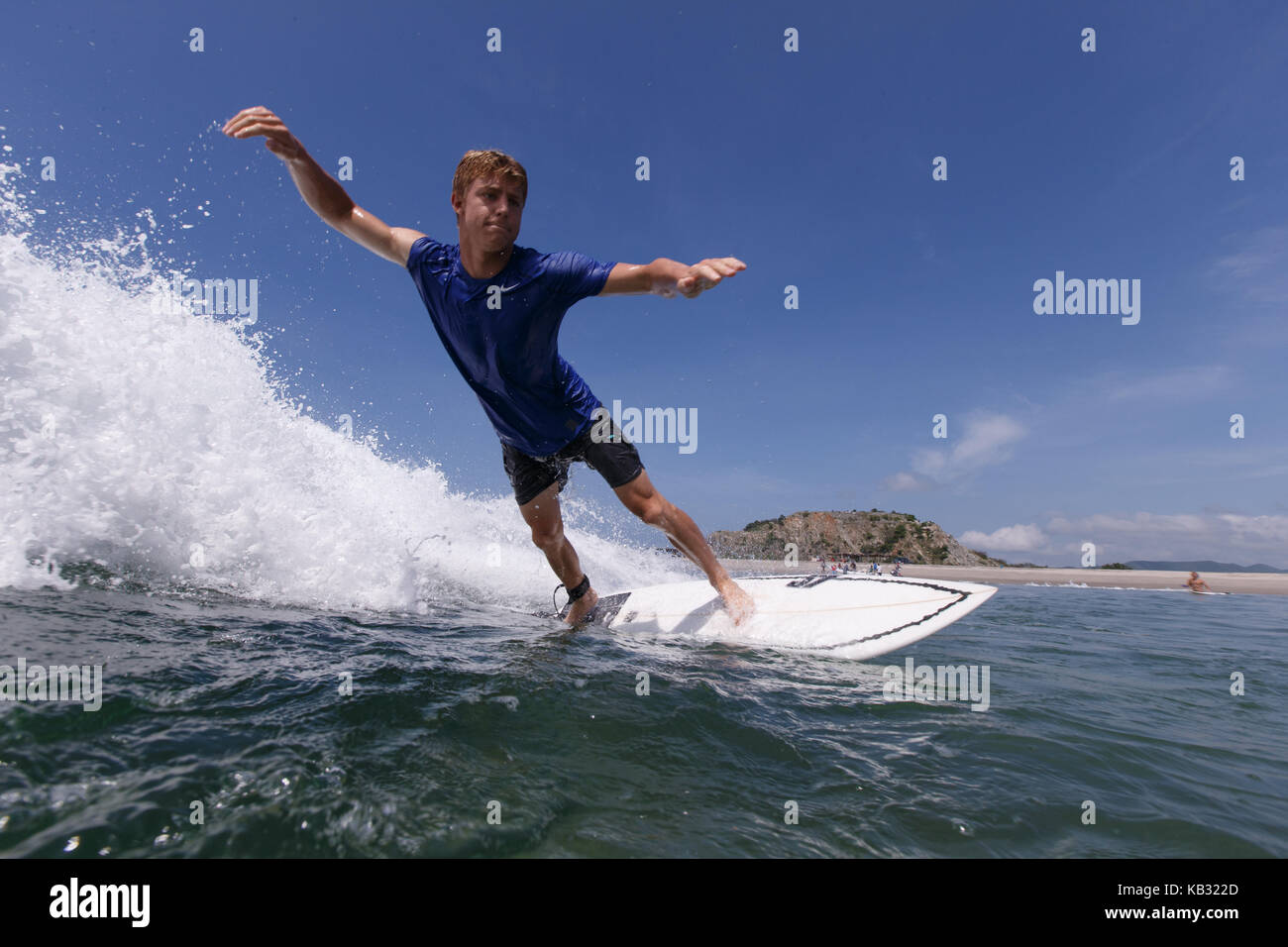 Lucas Grandcolas surfs at La Bamba beach near Salina Cruz, Oaxaca, Mexico. Stock Photo