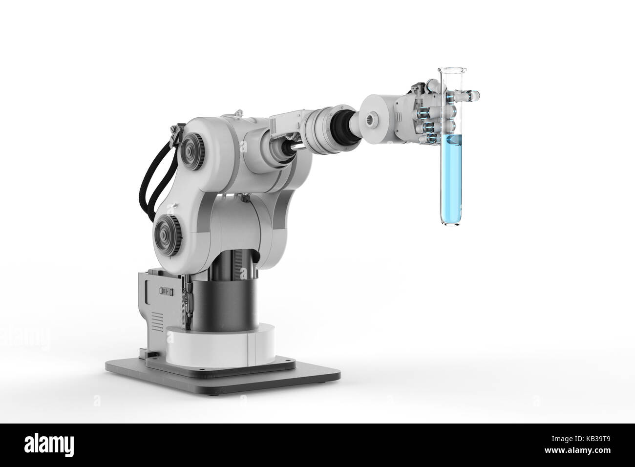 3d rendering robot holding test tube with blue liquid Stock Photo - Alamy