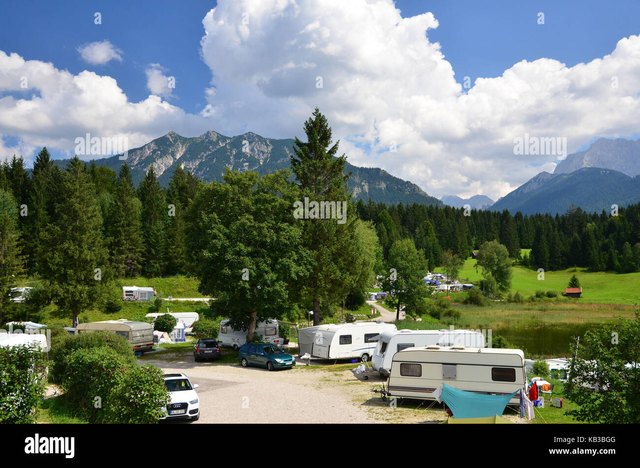 Germany, Bavaria, Isar valley, Krün, alp caravan park, camping site Stock  Photo - Alamy