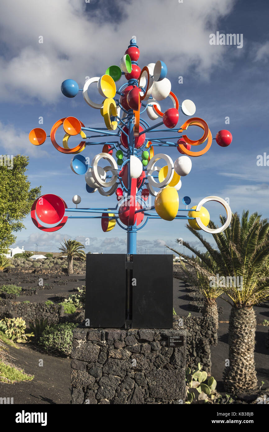 Spain, Canary islands, Lanzarote, foundation of Cesar Manrique, main entrance, piece of art, Stock Photo