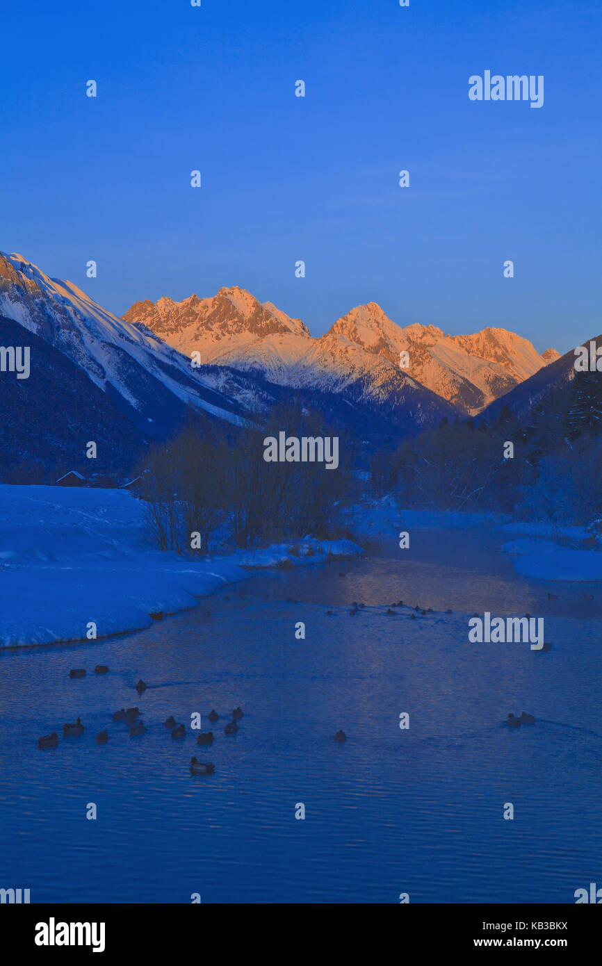 Austria, Tyrol, Gurgltal, mountain landscape, winter, evening light, Stock Photo
