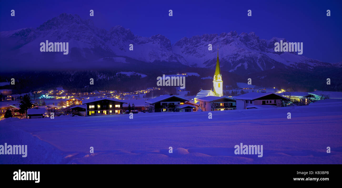 Austria, Tyrol, Ellmau, winter evening, Stock Photo
