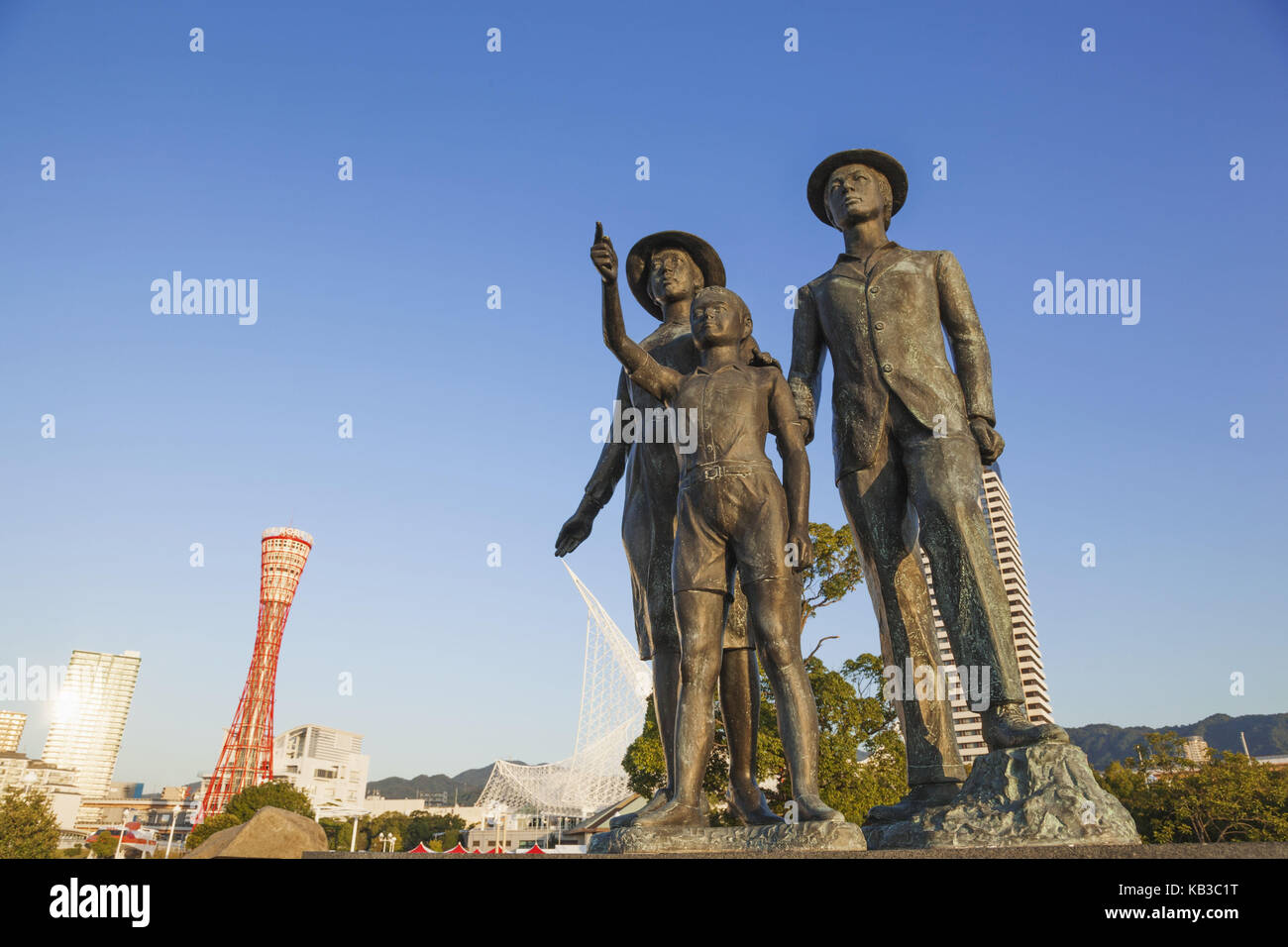 Japan, Honshu, Kansai, Kobe, Immigrants Memorial and Kobe port Tower, Stock Photo