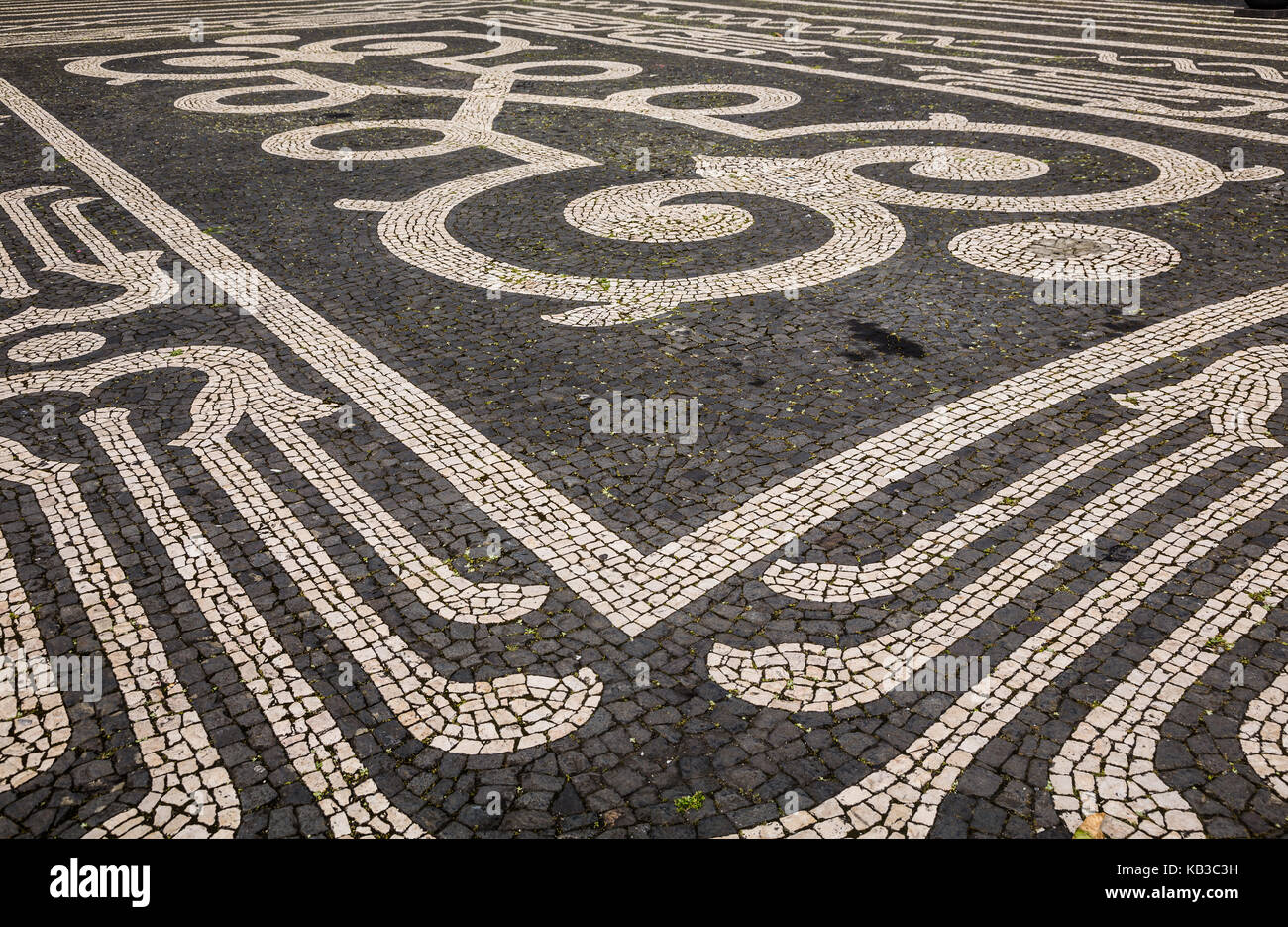 Mosaic Pavement in Campo Sao Fransisco, Ponta Delgarda, Sao Miguel, The Azores (Portugal) Stock Photo