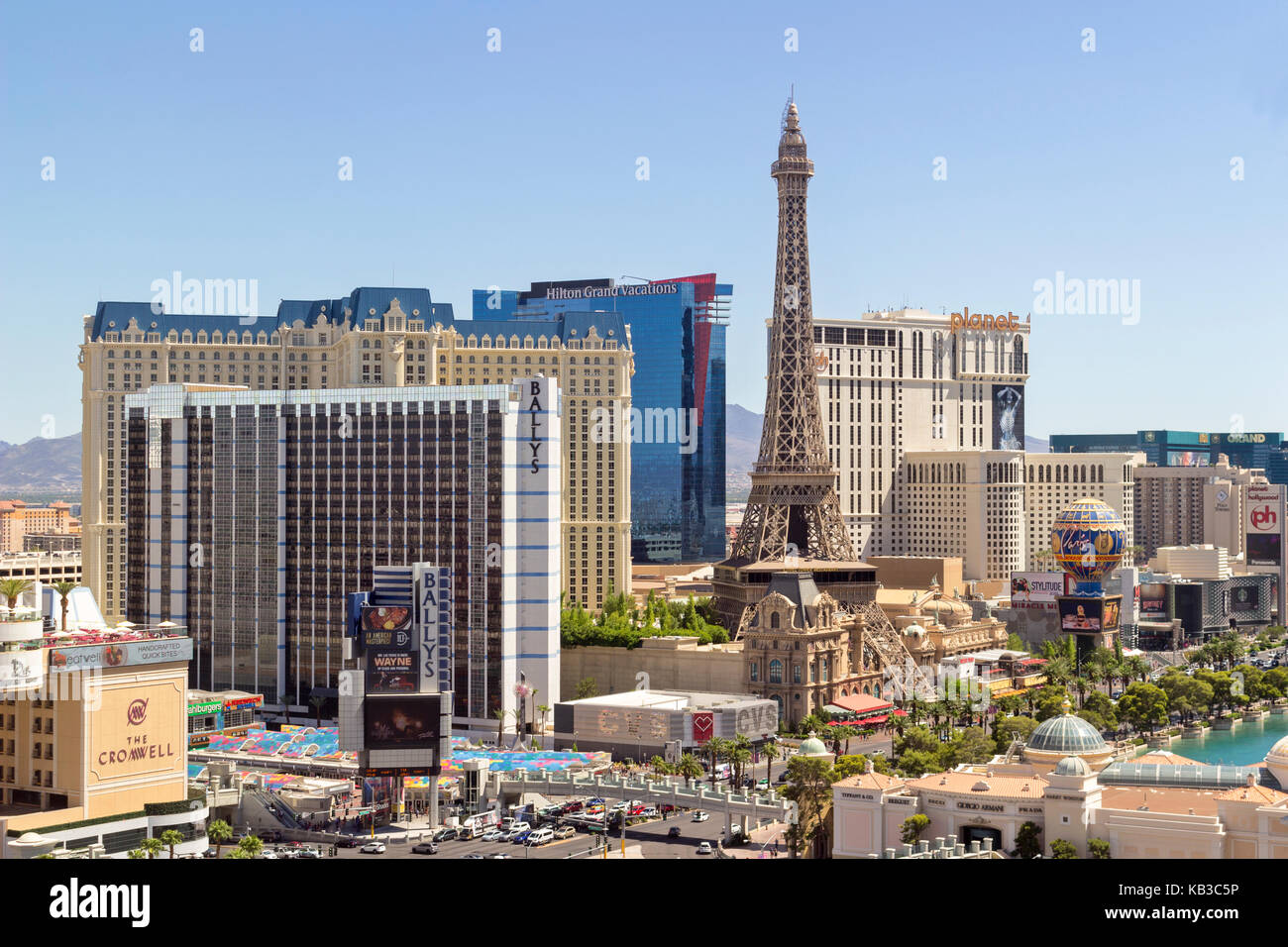 A skyline daytime view of several casino's and resort on Las Vegas Blvd in Las Vegas, Nevada. Stock Photo