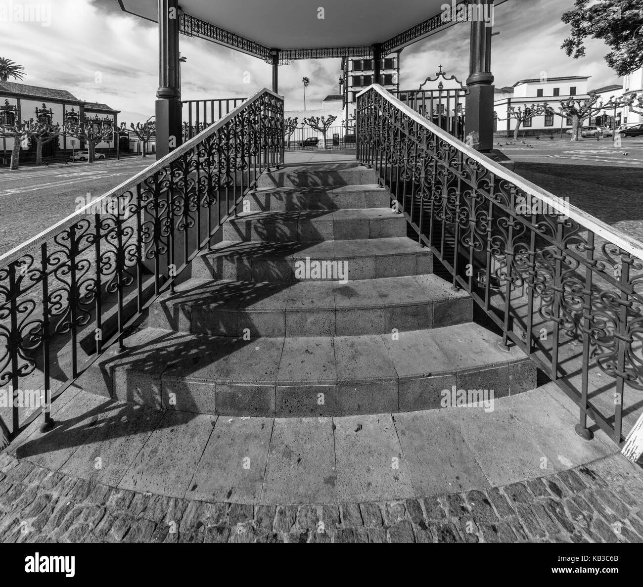Steps to the bandstand, Campo Sao Fancsisco, Ponta Delgarda, Sao Miguel, The Azores (Portugal) Stock Photo