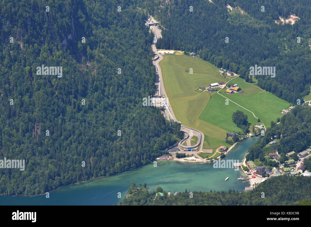 Germany Bavaria Berchtesgadener Land District Schonau Jenner Valley View The Konigssee Bobsleigh Run And Toboggan Run Stock Photo Alamy
